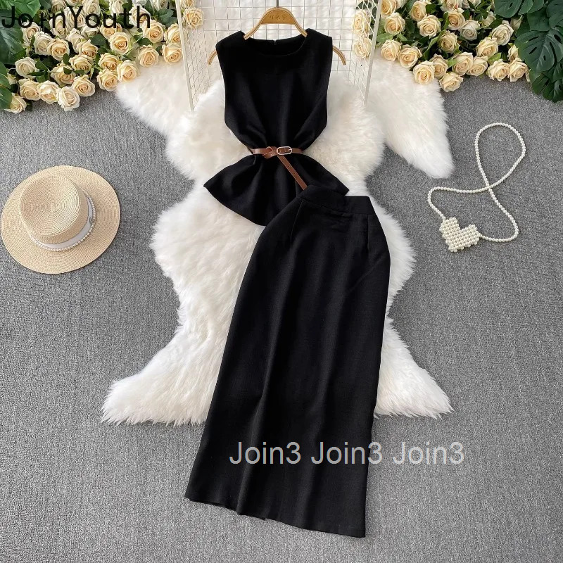 Fashion Outfits Women Clothing Skirt 2 Piece Sets Slim Waist Sleeveless Temperament Vest Tunic Bodycon Skirts Suit Summer Set