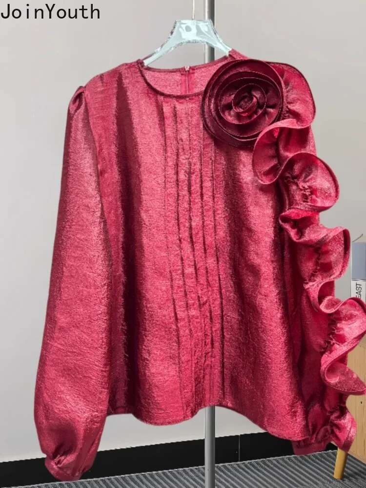 Blusas De Mujer Blouse for Women Temperament 3D Floral Long Sleeve Shirts O-neck Loose Tops Loose Vintage Summer Blouses 63c632