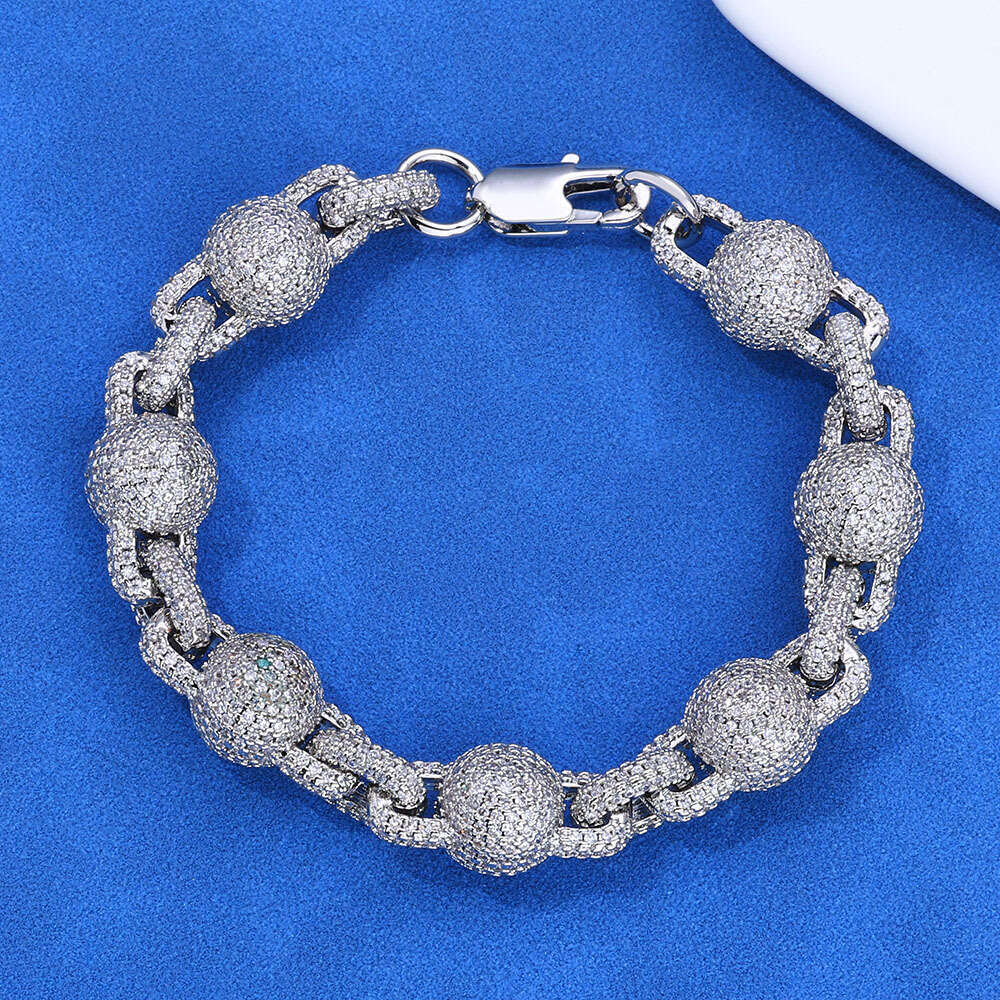 10.5mm Inlaid Dia Bubble Round Bead Chain Zircon Hip Hop Men's Bracelet 643c
