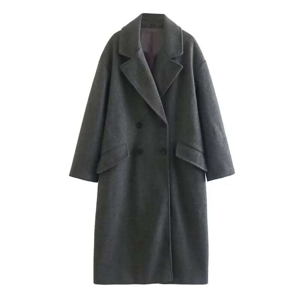 UNIZERA 2023 Winter New Product Women's Fashion and Casual Versatile Flip Collar Double breasted Button Long Woolen Coat Co