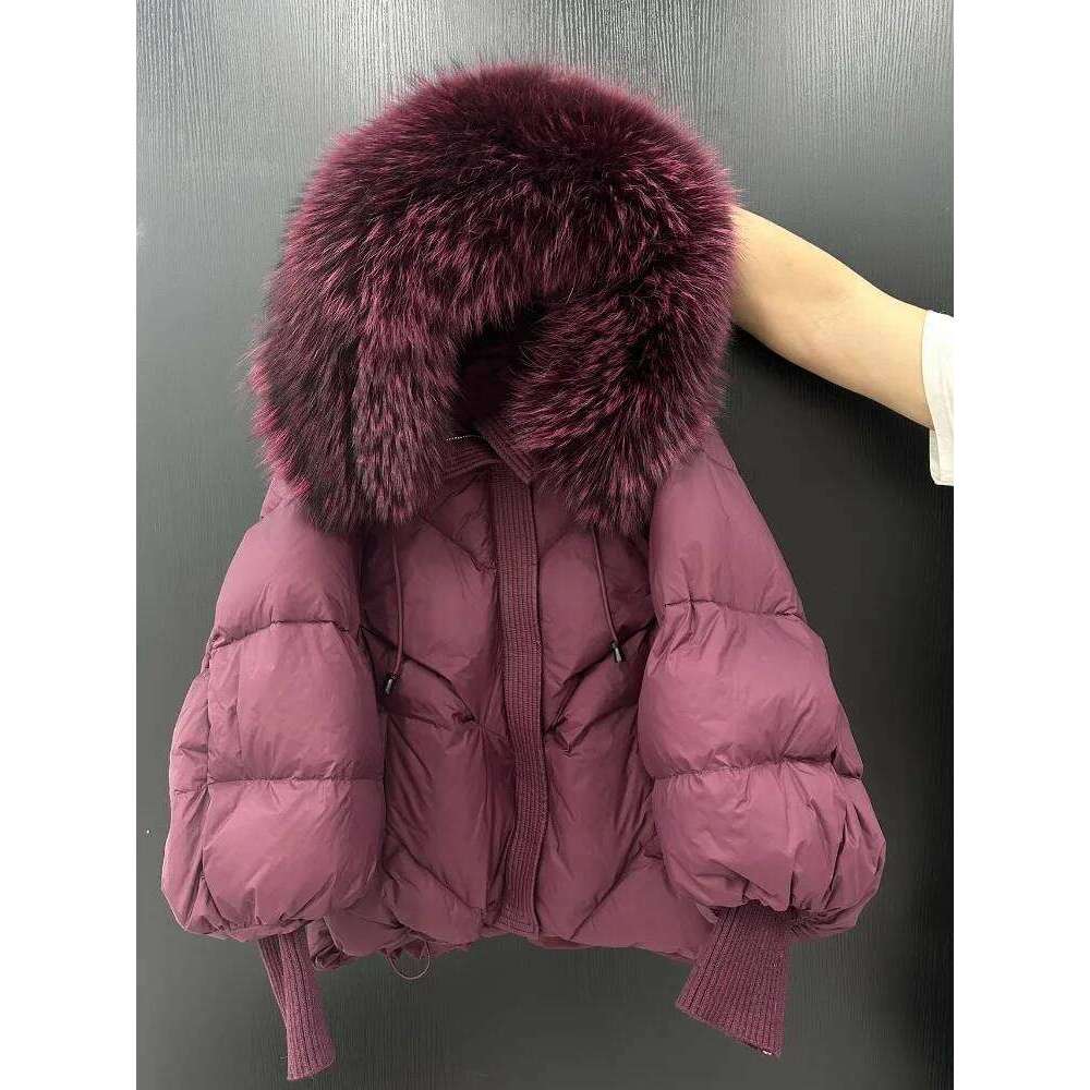Designer Leisure High Quality OFTBUY 2025 New Winter Large Real Fur Hooded Puffer Jacket Women Thicken Warm Knitted Sleeve Coat White Duck Down Mid Lo