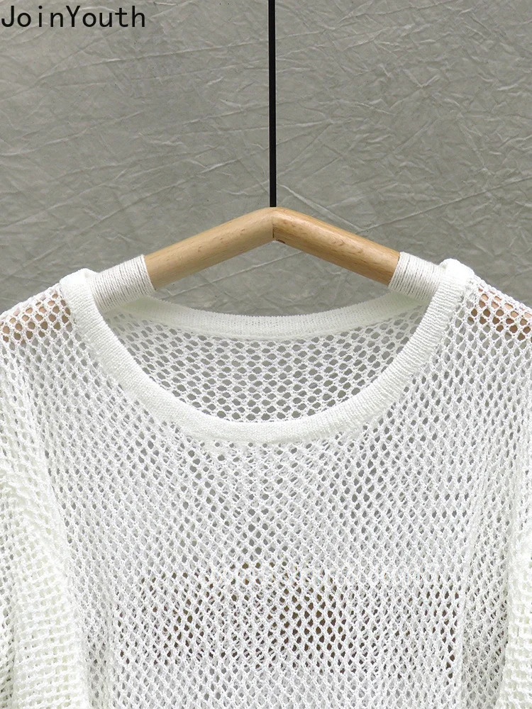 Knitted Dresses for Women Korean Summer Robe Femme 2025 Vestidos De Mujer Short Sleeve Split Hollow Out Thin Fashion Y2k Dress