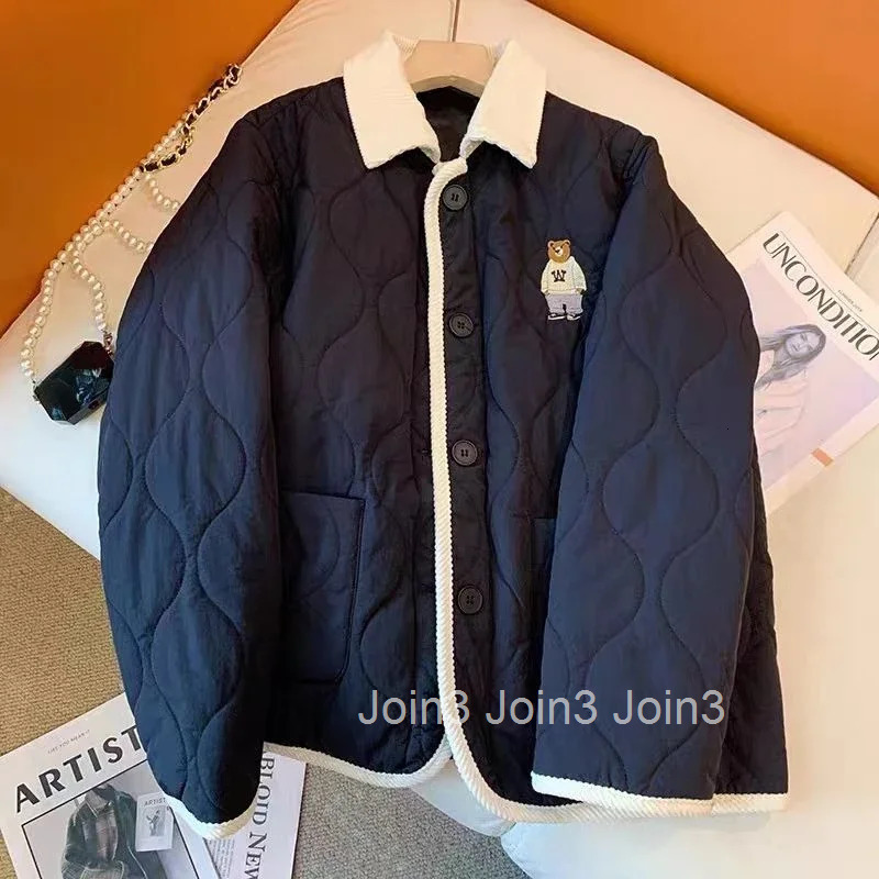 Korean Parkas Cute Bear Embroidery Oversized Jackets 2025 Ropa Mujer Fall Winter Clothes Casual Fashion Warm Vintage Coat Tops