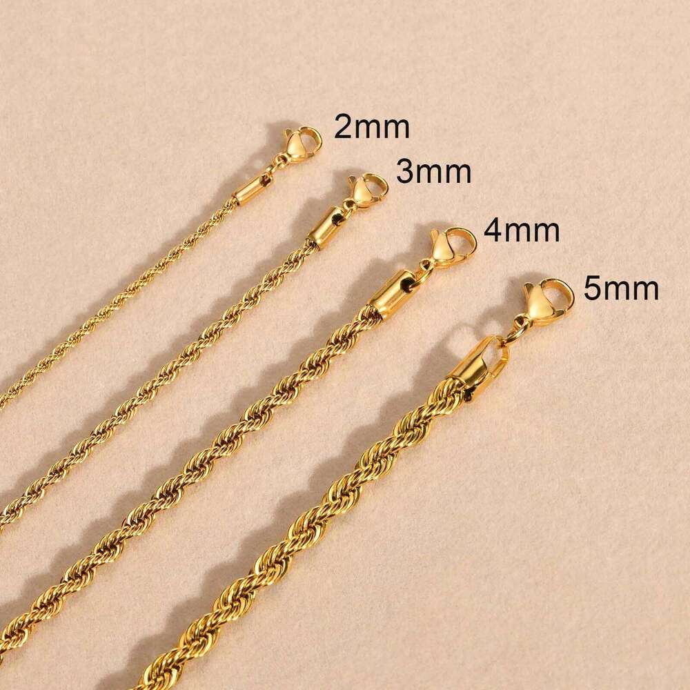 Vnox Dainty Gold Color Rope Chain Necklaces for Women Men,Chic Twisted Collar, Waterproof Stainless Steel Link 2/3/4/5mm Width Good quality