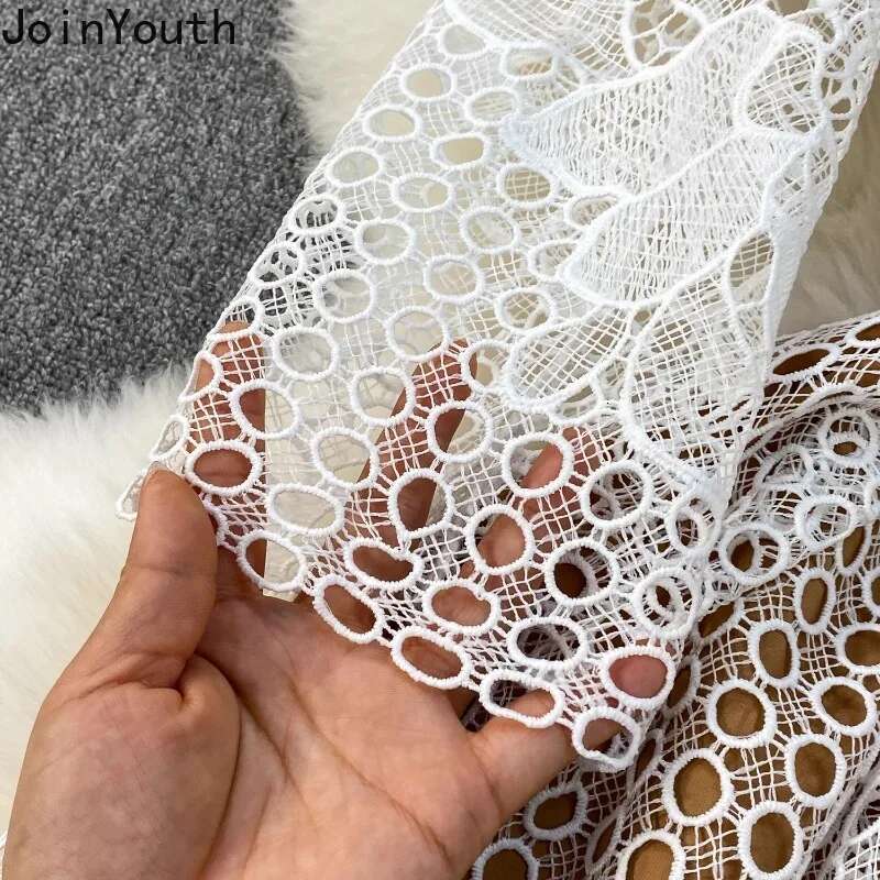 Womens Clothing Elegant Dresses Lace Patchwork O-neck Robe Femme Slim Waist Vintage Hollow Out Dress 2025 Vestidos De Mujer