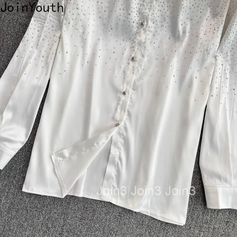 Camisas De Mujer White Blouses for Women Fashion Diamond Single Breasted Loose Tops Vintage Korean Temperament Blouse Shirts