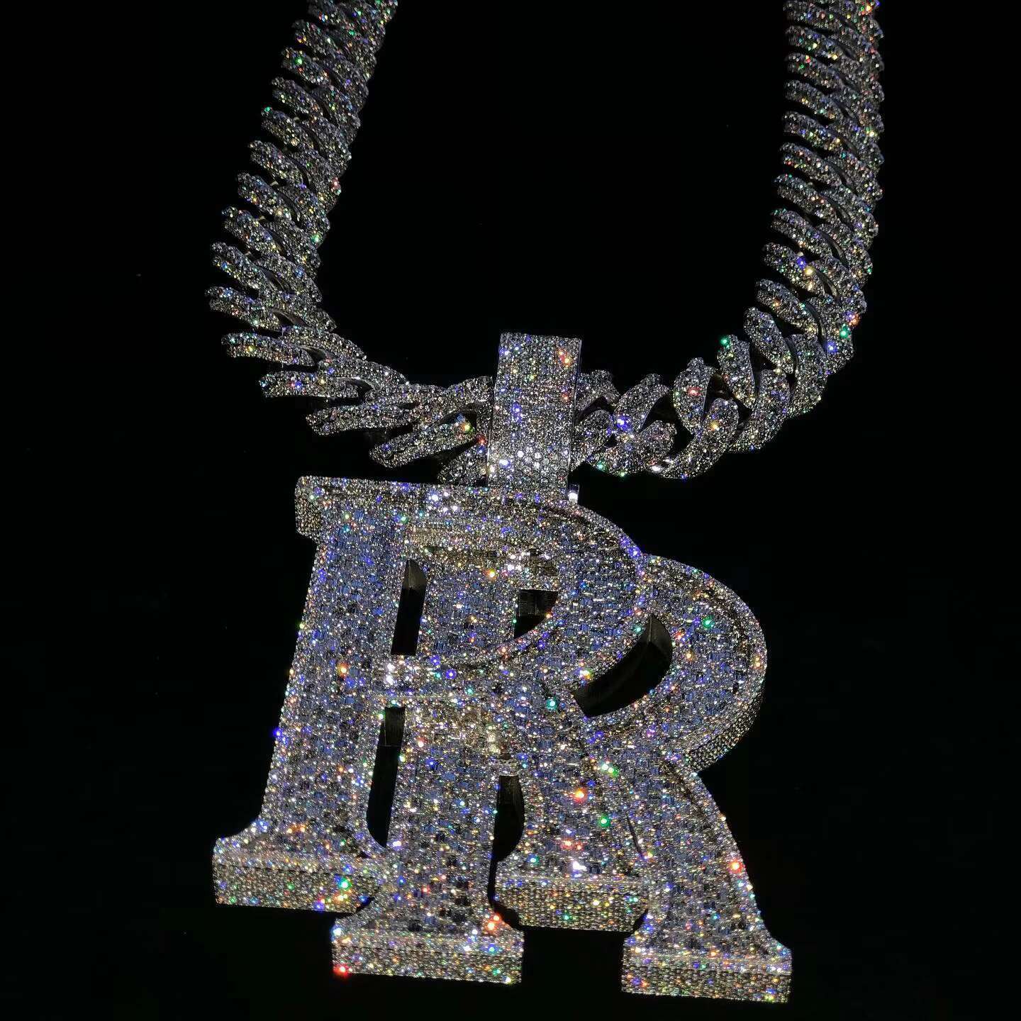 Custom Vvs Moissanite Baguette Diamonds Pendant Men Custom Iced Out Jewelry Letter Initial Hip Hop Cuban Chian Pendant