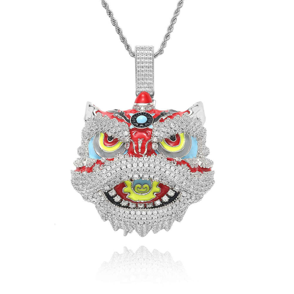 National Trend New Dance Pendant Hip Hop Copper Inlaid Zircon Colorful Lion Head Necklace Trendy Accessories 5edd