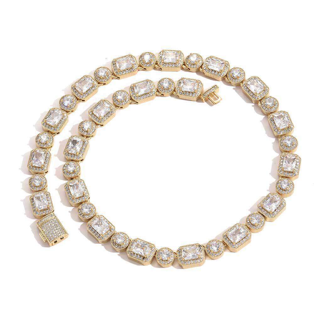 New 10mm Square Round Rock Candy Chain Hip Hop Zircon Personality Trendy Men's Necklace 36c1