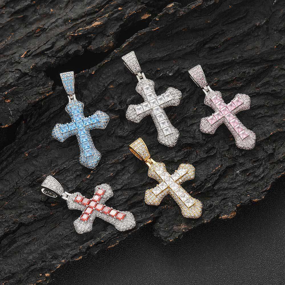 Unique Colorful Cross Men Hip-Hop Full Dia Zircon Pendant Necklace Jewelry for Women Versatile 8eb0