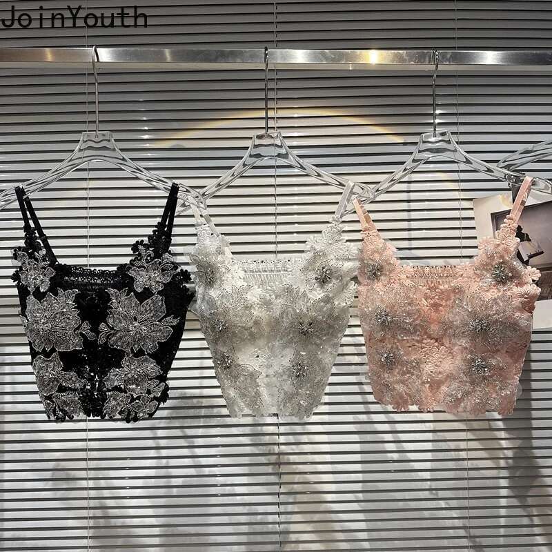 2025 Women Clothes Sexy Vest Heavy Diamond Temperament Tees Fashion Korean Camis Crop Tops Floral Lace Sexy Tanks Ropa Mujer