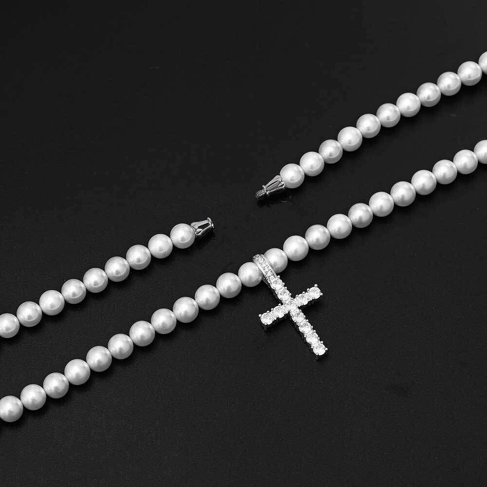 Hip Hop 8mm-10mm Unisex Pearl Simple Matching Cross Butterfly Letter Pendant Necklace 567a