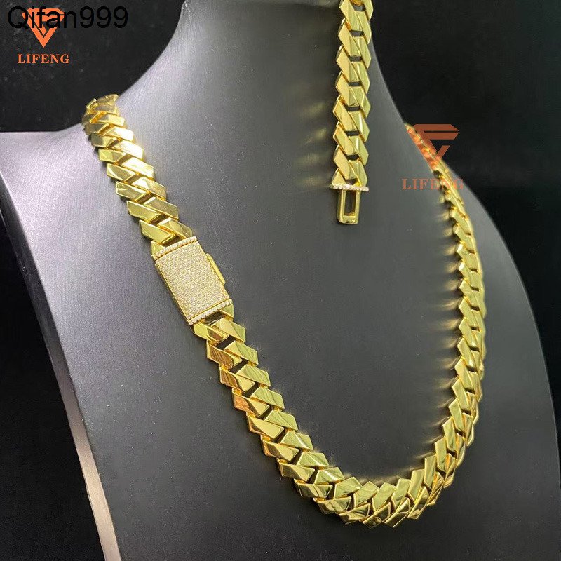 Lifeng Jewelry 15mm Plain Cuban Link Chain 18k Gold Plated Silver 925 Men Hip Hop Necklace Custom Fine Jewelry Punk Cuban Chain