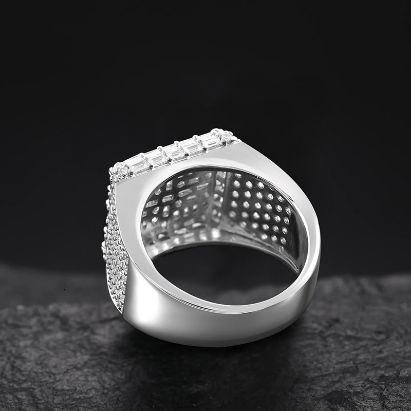 Luxury Moissanite Punk Hip Hop Men's Ring Silver Inlaid Diamond Trendy Unique Design Bold Statement Finger Ring