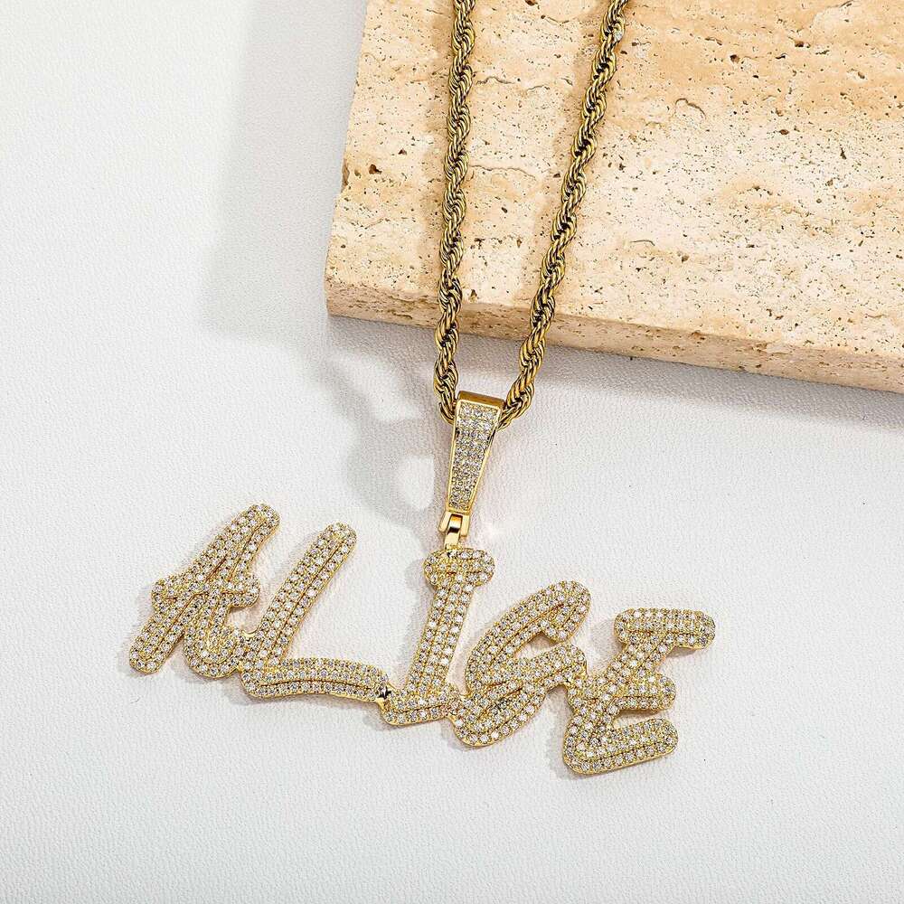Jin Ao Man Zircon Cursive Alphabet Hip-Hop Pendant Necklace 26 English Letters Free Combination Unisex Trendy Accessories