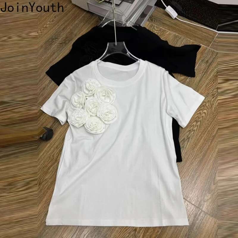 Summer Tshirts for Women 2025 Ropa Mujer Short Sleeve O-neck Tees Fashion Korean Camisetas 3D Floral Sweet Casual T-shirt Tops