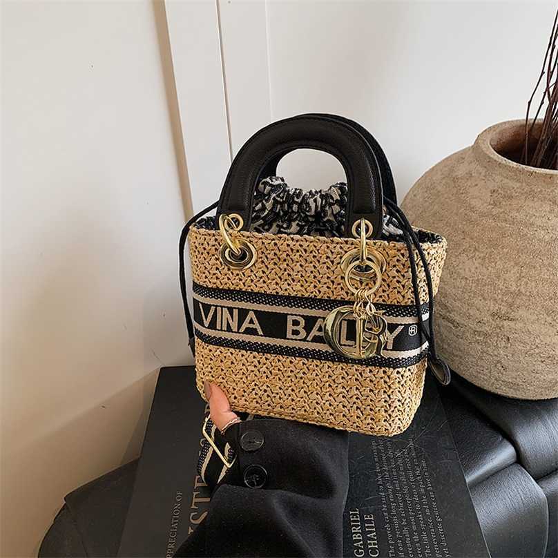 Designer bags, high-quality handbags Vacation Style Summer Fashion Princess Diana Small Straw Wide Shoulder Strap Crossbody