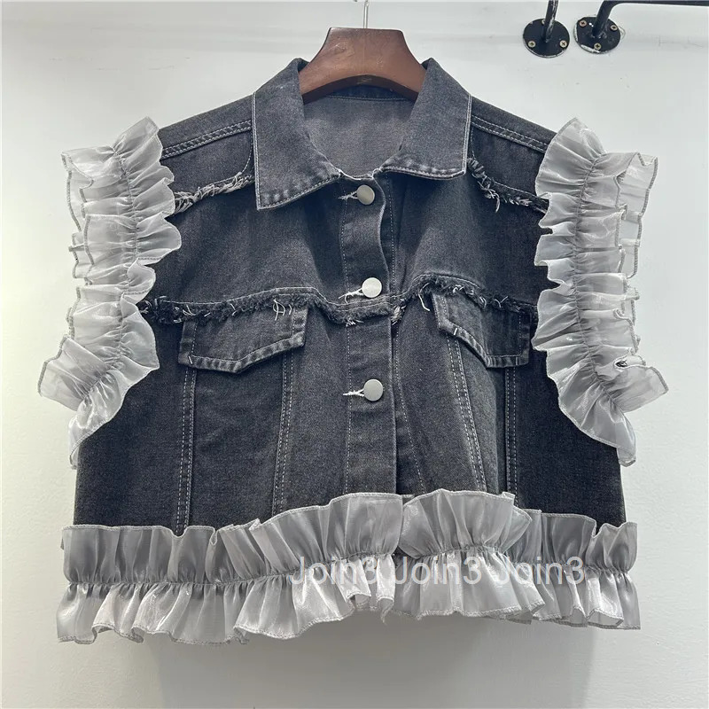 Patchwork Ruffles Denim Vests Womens Clothes 2025 Ropa Mujer Crop Tops Fashion Waistcoat Casual Korean Summer Tassel Y2k Tanks