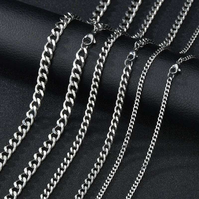 Basic Punk Stainless Steel 3,5,7mm Curb Cuban Necklaces For Men Women Black Gold Color Link Chain Chokers Solid Metal Jewelry Good quality