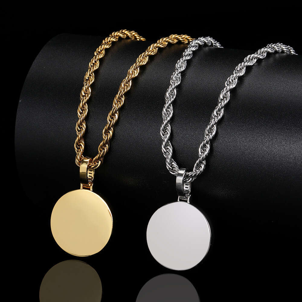 Mini Small T Square Zircon Round Pendant Personalized Commemorative Hip Hop Photo Frame Necklace bb02