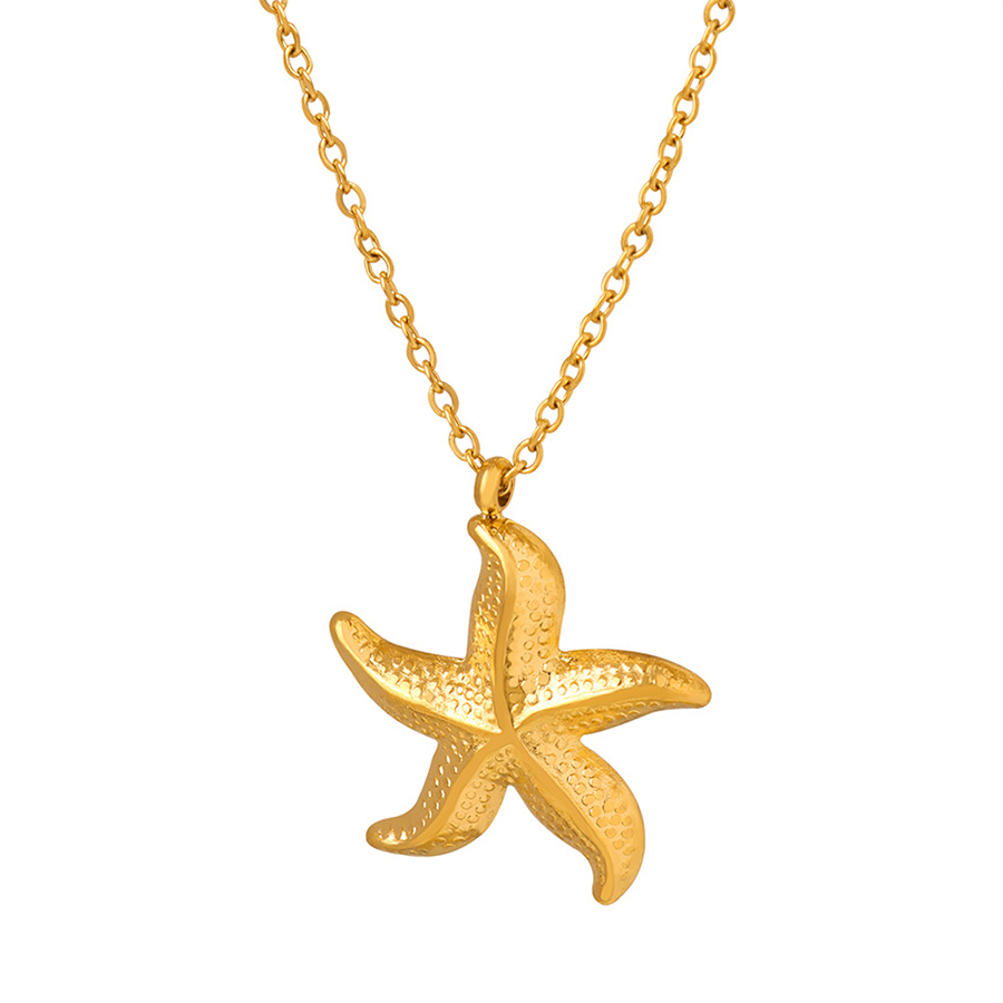 Boho Gold Starfish Necklace, Textured Sea Creature Pendant Chain, Beachy Jewelry Gift for Her for Women