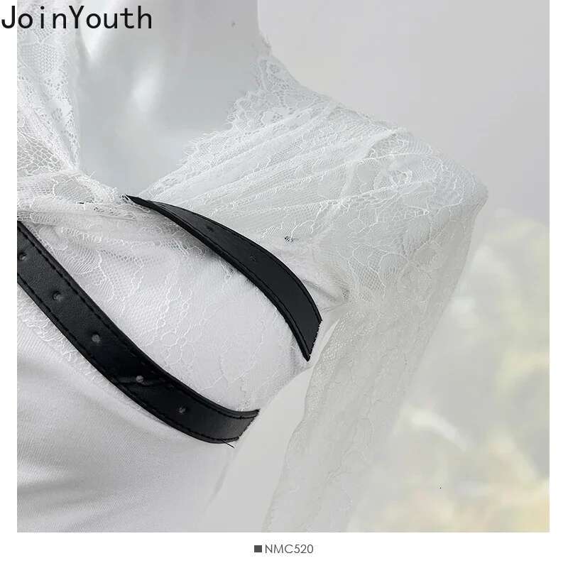 Crop Tops Tshirts for Women Long Sleeve Tunic White Tees Patchwork Lace Fashion Camisetas Hollow Out Sexy Korean Y2k T Shirt