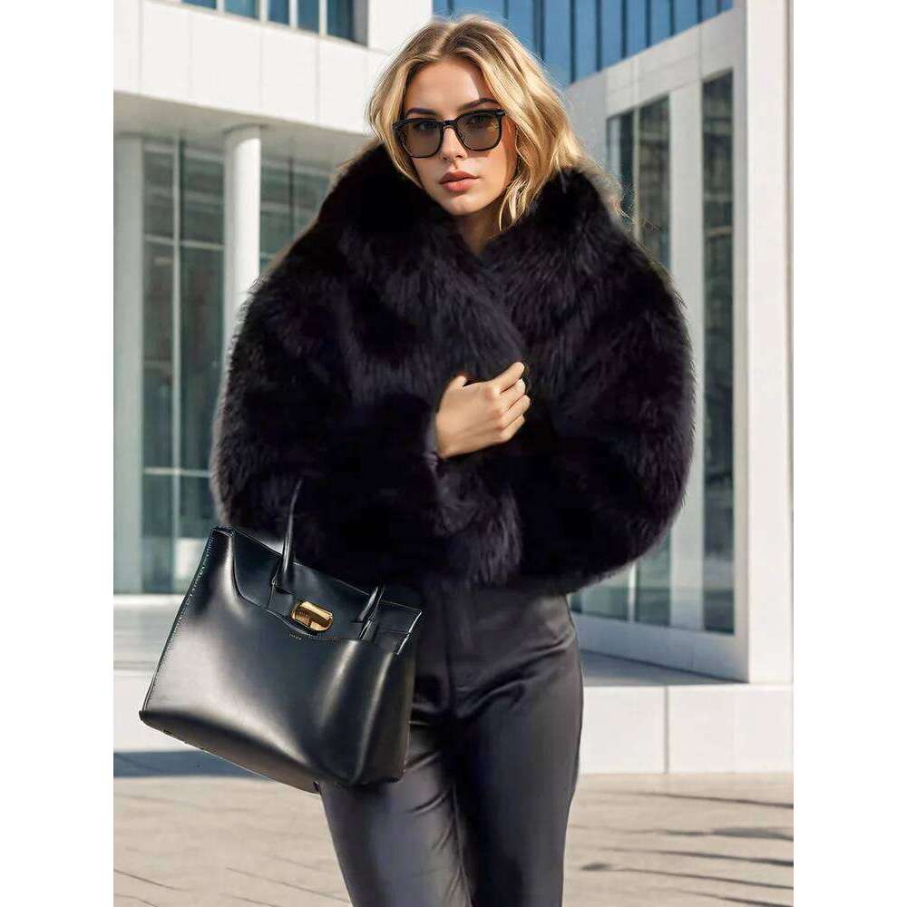 Designer Leisure High Quality DEAT Fashion Faux Fur Coat Women's Lapel Loose Long Sleeve Black Thick Warm Plush Short Jacket Winter 2024 New Tide