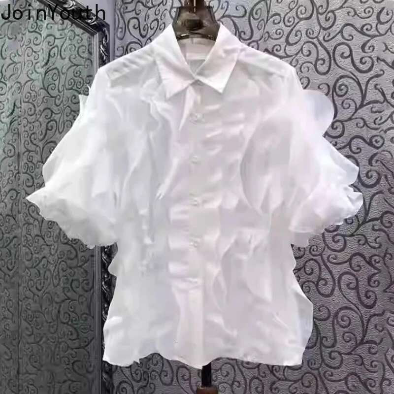 2025 Camisas De Mujer Summer White Blouses Womens Clothing Patchwork Short Sleeve Shirts Vintage Korean Chic Blouse Tops Female