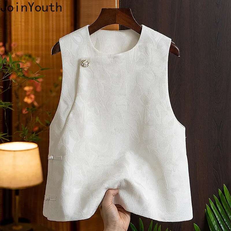 2025 Ropa Mujer Vintage Tanks Chinese Style Jacquard Cotton Vest for Women Chalecos Para Mujer O-neck Sleeveless Waistcoat Tops