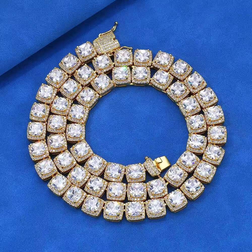 Hot Sale Silver 10mm Rock Candy Diamond Chain S925 Silver Hip Hop Square Moissanite Necklace for Men Gold Plated