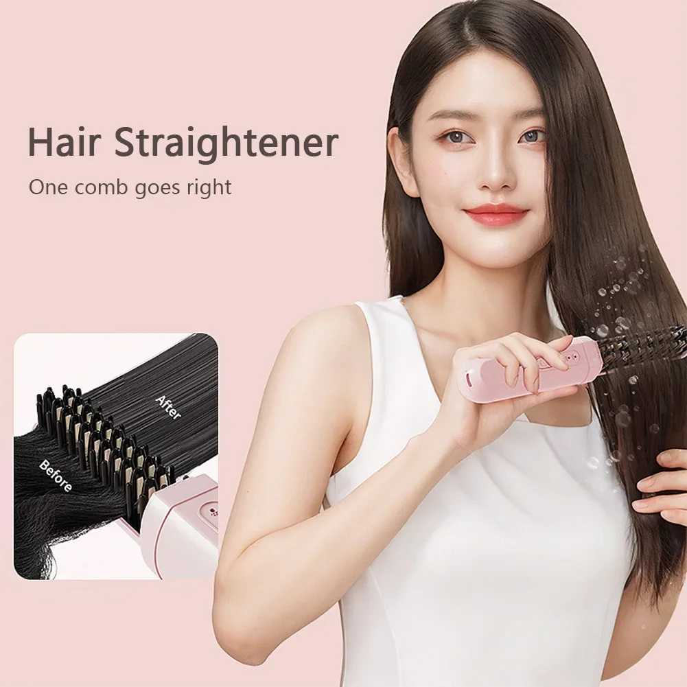 Mini Portable Wireless Hair Straightener Rechargeable Negative Ion Dual-purpose Hair Straightener Curling Iron Hair Style ToolXJ250621
