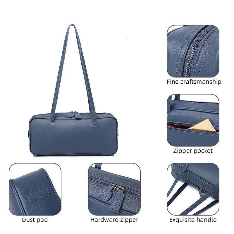 Layer Cowhide Ladies Rectangular Handbag Top Hand Genuine Leather Elegant One Shoulder Pillow Underarm Bag 2025 New