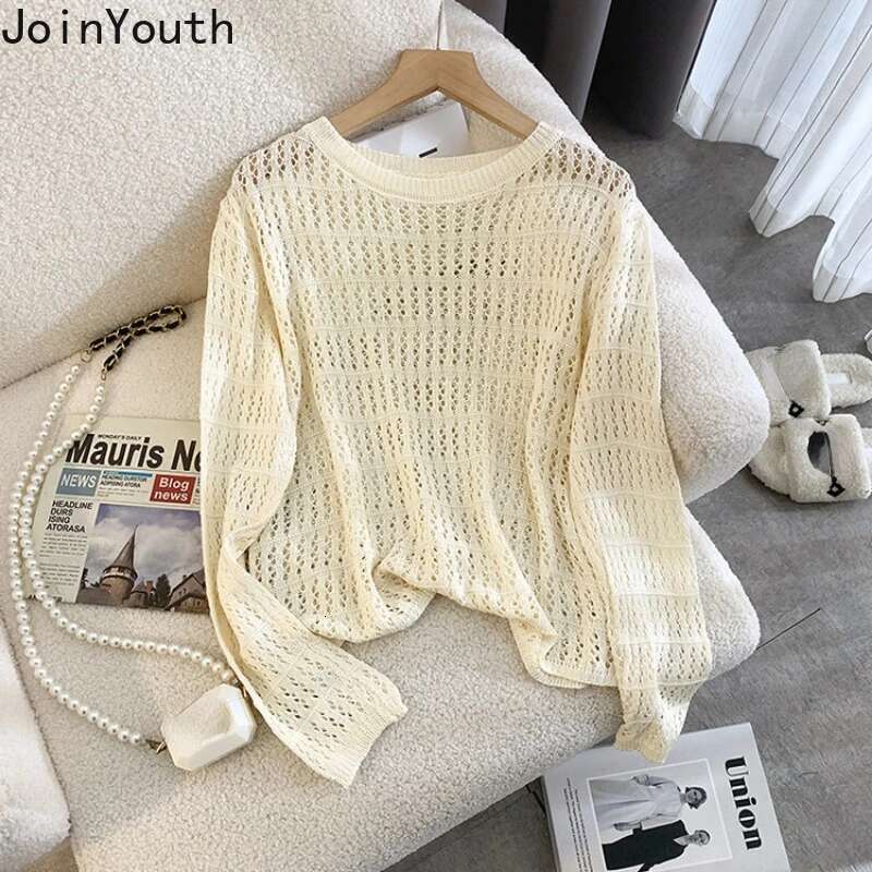 Sueter Mujer Fashion Sweaters Tops Womens Clothing Long Sleeve O-neck Jumper Casual Knitted Hollow Out Summer Cropped Pullovers