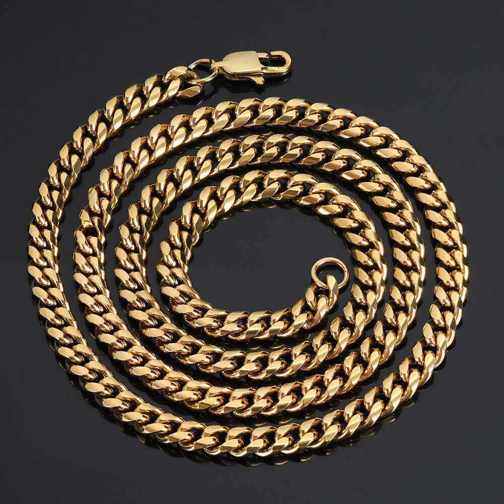 Hip Hop Stainless Titanium Steel Jewelry Encrypted D-Shaped Buckle Cuban Chain Gold Men's Necklace ca96