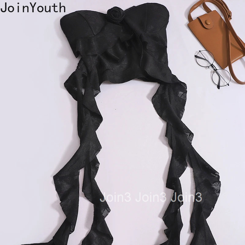 Crop Tops Women Clothes Sexy Vest Backless Tunic 3D Floral Temperament Camis Ropa Mujer Ruffles Folds Irregular Summer Y2k Tanks
