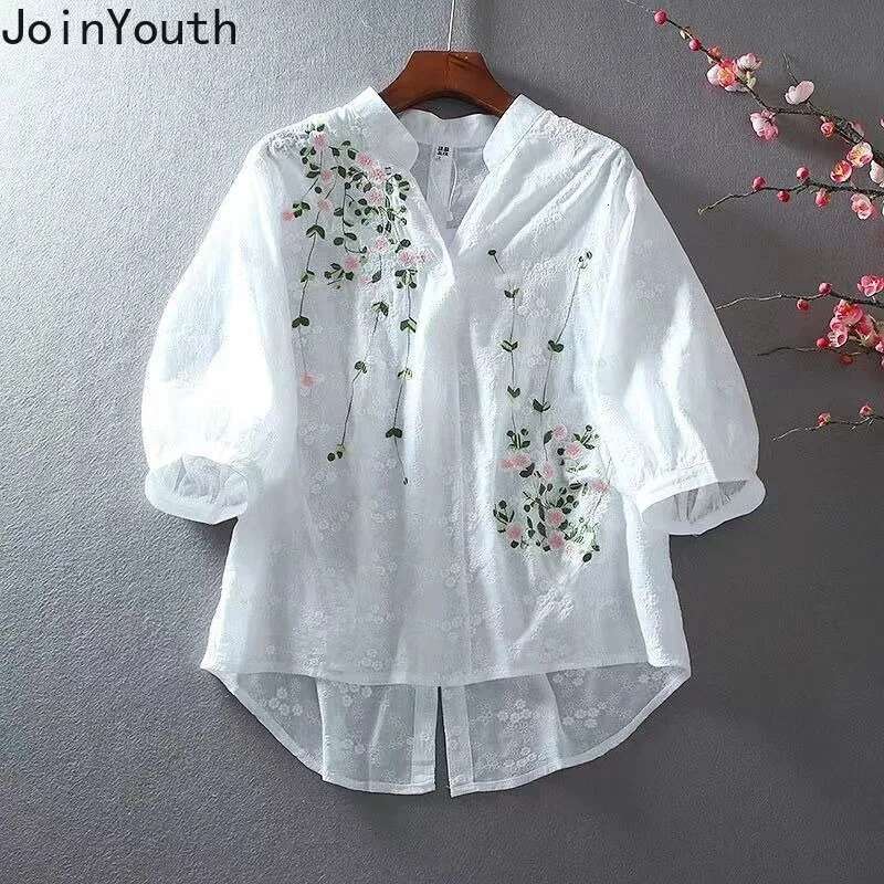2025 Blusas Mujer De Moda White Vintage Blouses for Women Temperament Tops Cotton White Embroidery Oversized Blouse Shirts 7n791