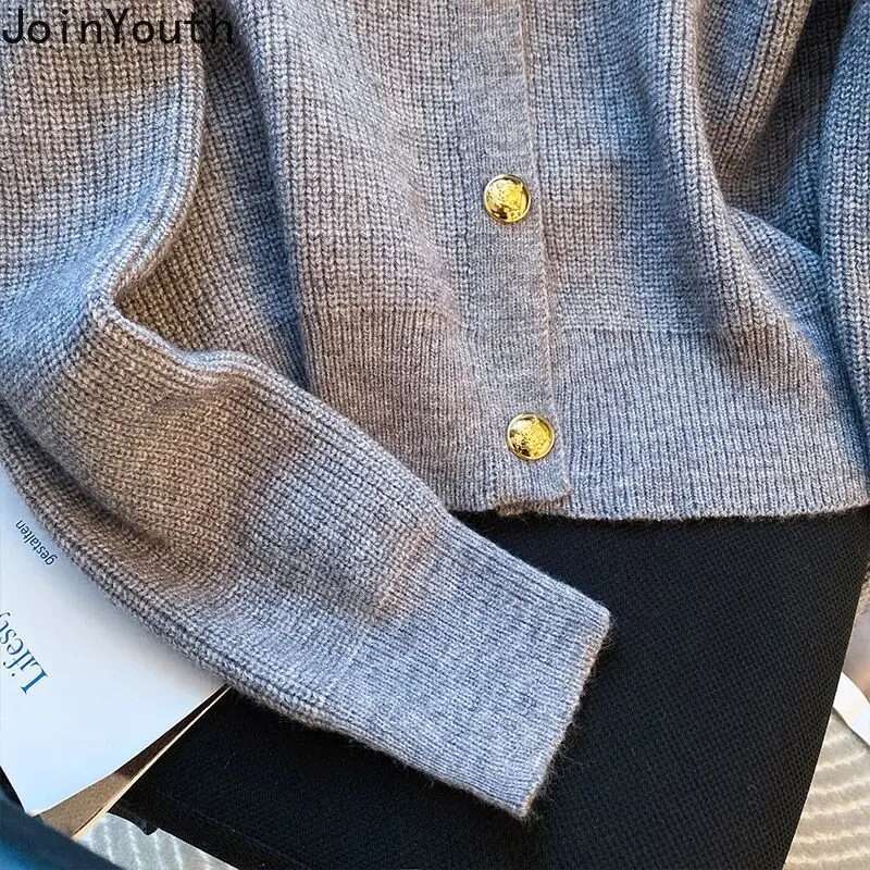Women Clothing Cropped Cardigan Single Breasted Turndown Collar Pull Femme 2025 Ropa Mujer Vintage Fashion Knitted Sweater Tops