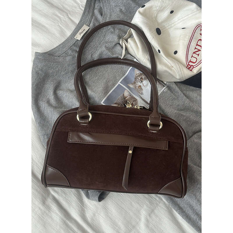 Autumn Suede designer bag Handheld Bowling Ball for Women 2024 New Niche Underarm Large Capacity Shoulder Bag