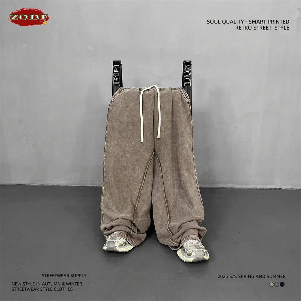 ZODF Retro Autumn Men 400gsm Washed Cotton Pants Unisex Distressed Loose Terry Sport Trousers Sweatpants HY1079 250616