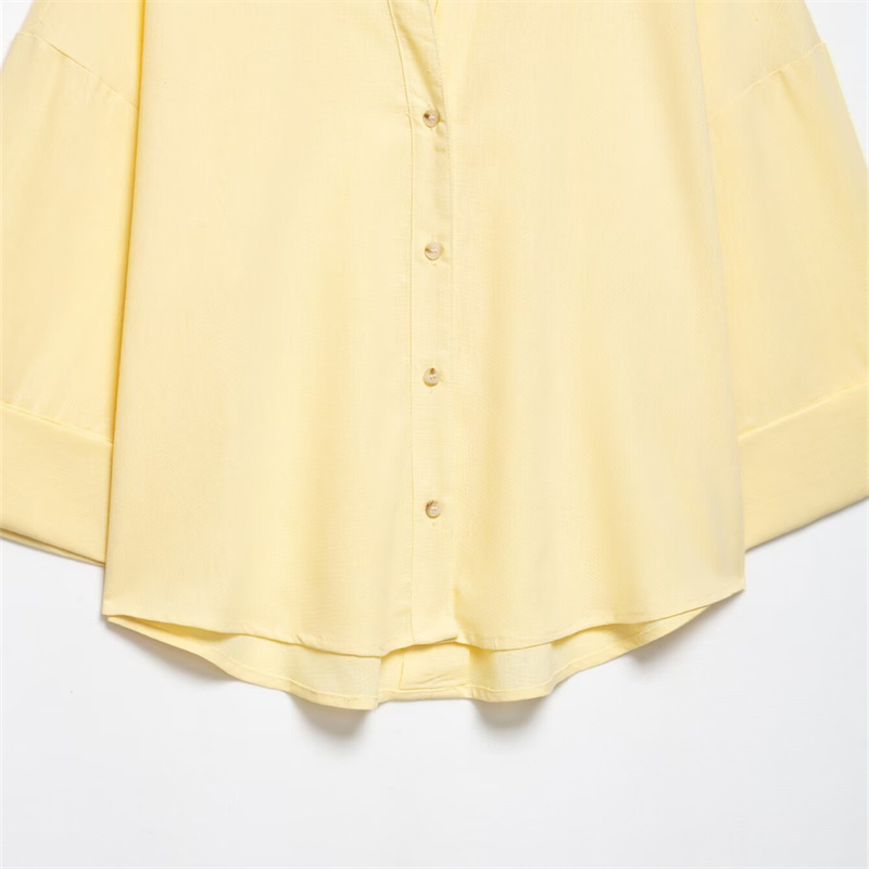 2025 Spring/Summer New Product Casual Women's Wide Sleeve Shirt with Collar and Buckle Solid Color Decoration