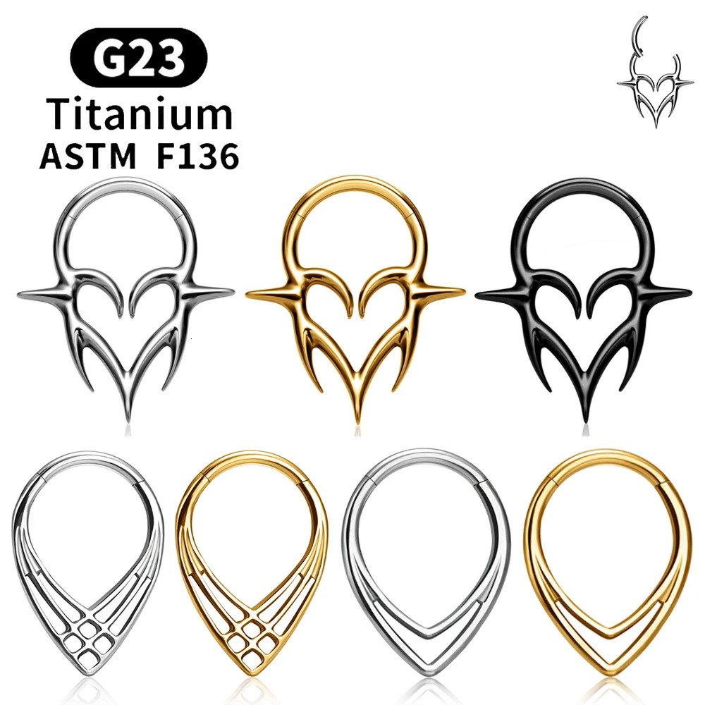ASTM 36 G23 Piercing Septum Heart Nose Rings 16G Hinged Clicker Tragus Cartilage Helix Earrings Punk Body Jewelry 250613