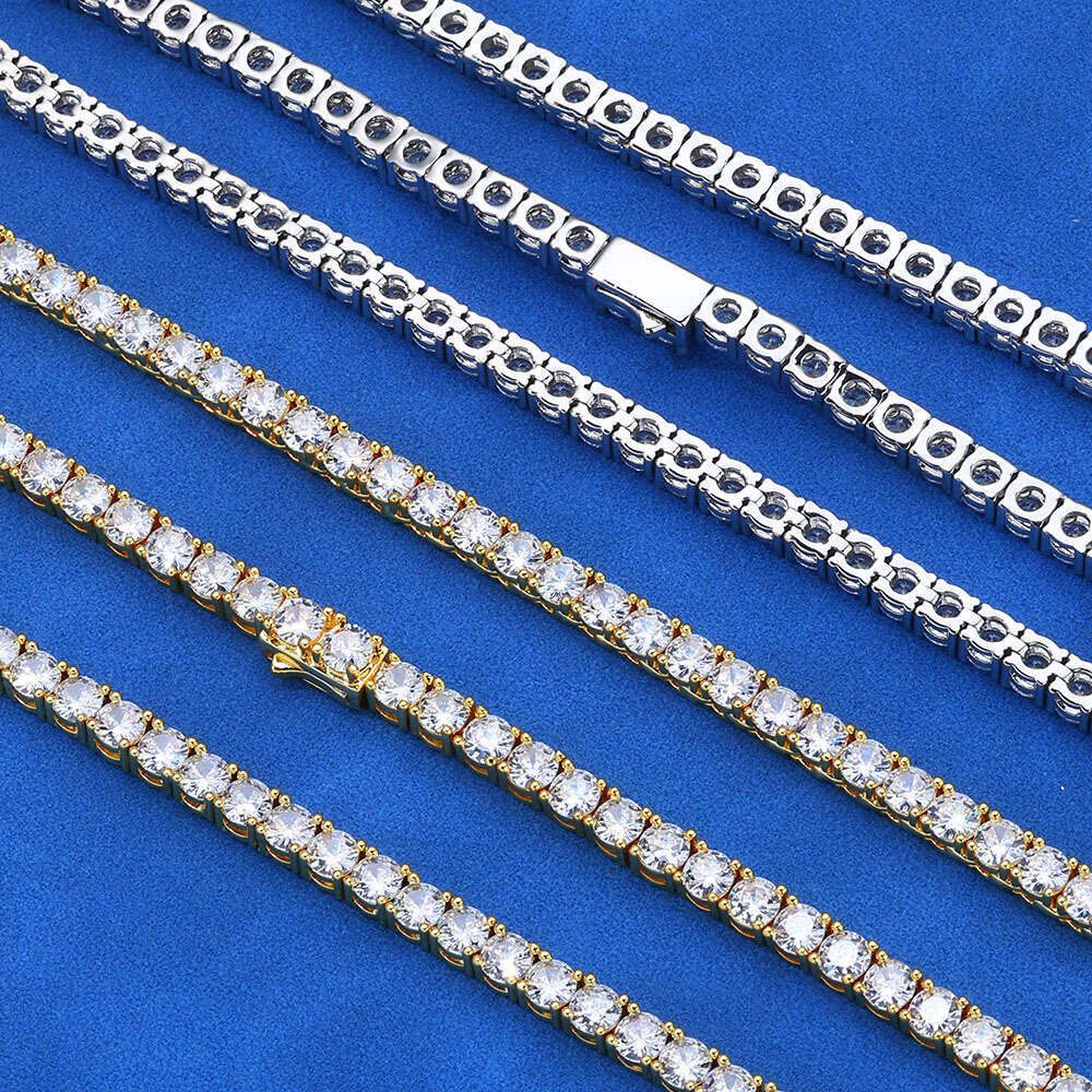 Hip Hop Jewelry Inlaid Dia Spring Clasp Tennis Chain Zircon Trendy Brand Personality Men's Necklace 9093