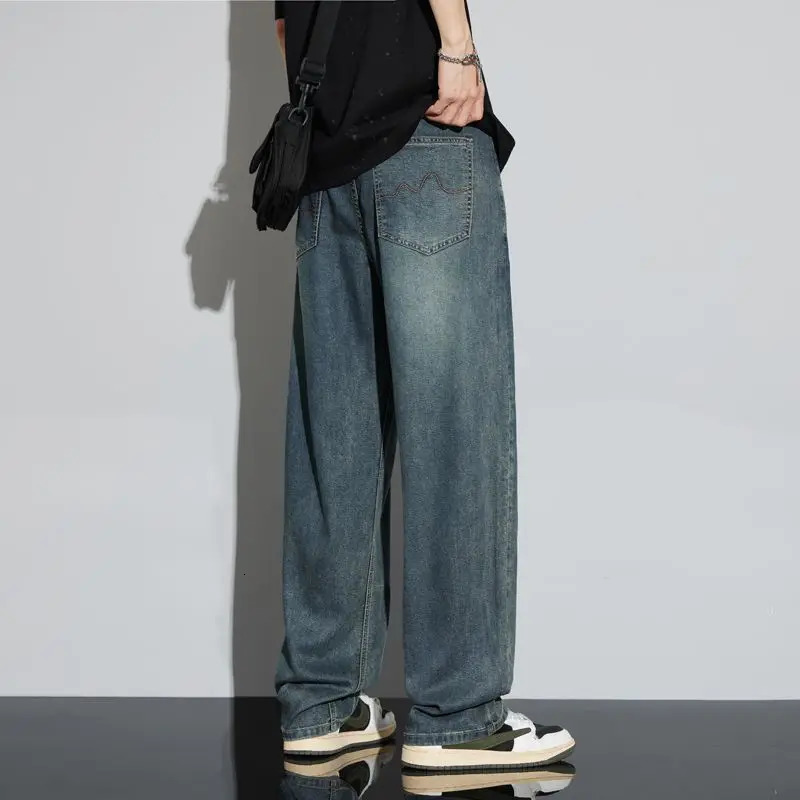 Loose Fit Mens Jeans Ice Silk Fabric Comfortable Breathable Durable Stretch Pants jeans wide Baggy jeans Denim Pants 250617