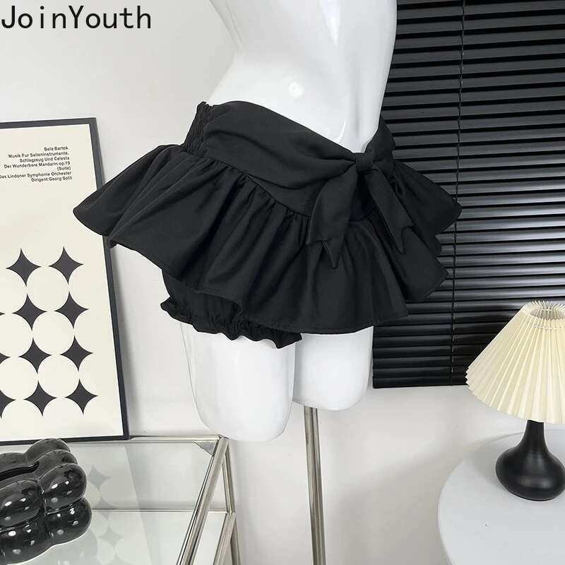 Cute Skirts for Women New Bottoms Japanese Jupe Fashion Sweet Saia 2025 Faldas Mujer De Moda Bandage Bow Simple Tunic Mini Skirt