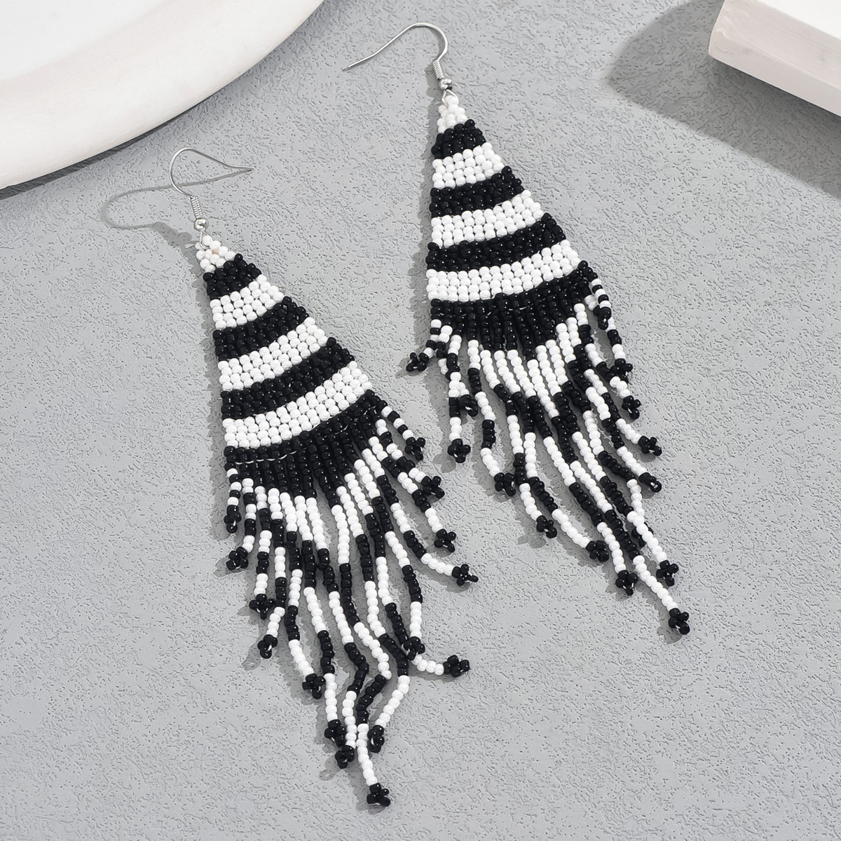 Style Simple Beaded Earrings Tassel Design Rice Bead Studs Textured Ear Pendants