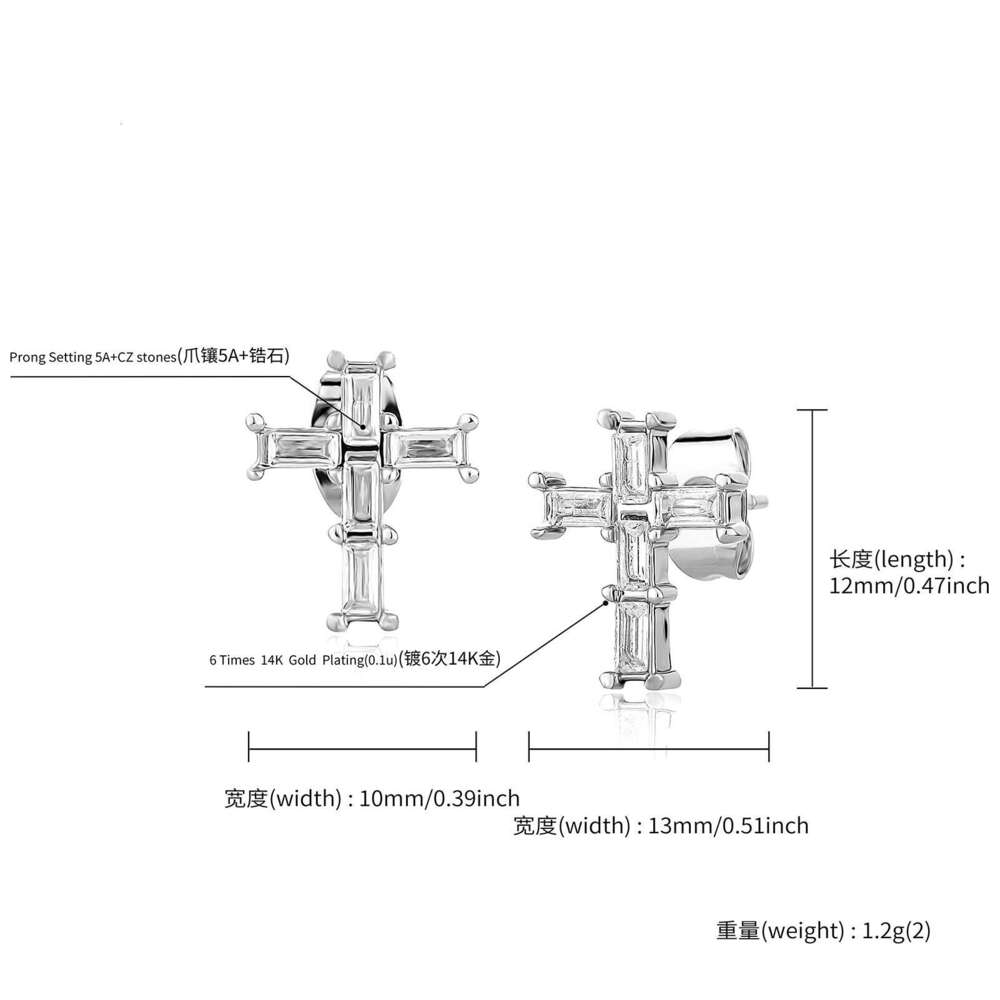Exquisite INS Style Live Broadcast Sier Needle Heart Niche Design Cross Earrings Jewelry