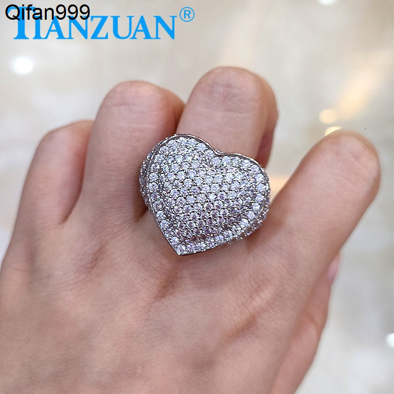 Big Size Heart Melee Moissanite Ring Men Women Sterling 925 Silver Round Brilliant Diamonds Engagement Male Wedding Jewelry