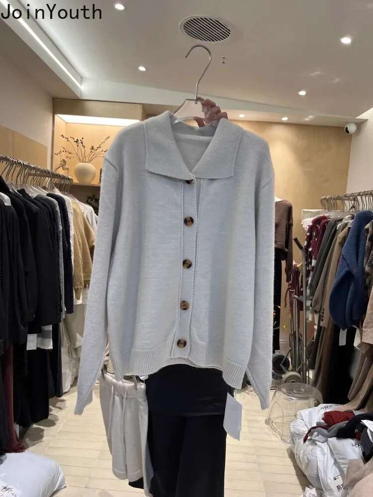 Knitted Suit Fasion Korean 2 Piece Set Womens Clothing Turndown Collar Oversized Cardigan Drawstring Shorts Outfits Causal Sets
