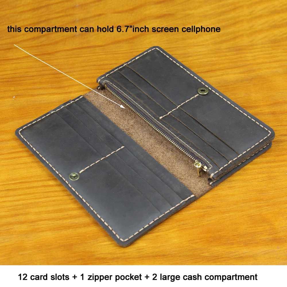 Handmade Genuine Leather Mens Long Wallet Clutch Bag Large Capacity Male Purse Money Clips Vintage Money Bag Phone Case Z250621