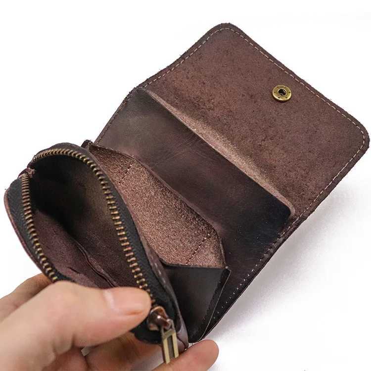 Genuine Leather Wallet For Men Women Vintage Handmade Short Small Mens Purse Card Holder With Zipper Coin Pocket Money Bag Z250621